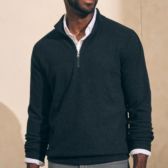 Faherty Legend Sweater Quarter Zip Heathered Black Size M